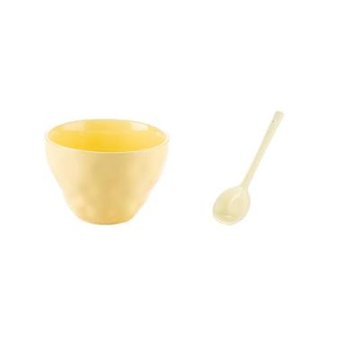 Imagem de Chapéu doméstico chinês simples, fresco, adorável e requintado resistente a altas temperaturas tigela de cerâmica amarelo leite - tigela de macarrão de 15 cm + colher