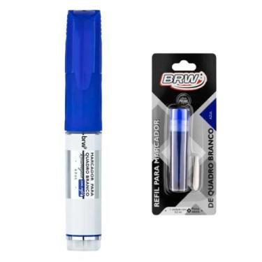 Imagem de Kit Pincel Marcador Quadro Branco + Refil com Ponta Extra BRW, Azul