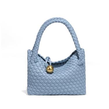 Imagem de Waiyqju Mini bolsa feminina de tecido, leve, luxuosa, com alça de couro vegano, moda, negócios, bolsa tiracolo diária, 2# Azul claro, 8.26 x 2.75 x 6.69 inches