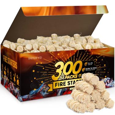 Imagem de Shwuevei Acionador de fogo de 300 peças - acionadores de fogo naturais para lareira, fogão a pellets e madeira, fogueira, defumador, churrasco, chaminé, forno de pizza - acendedores de fogo para