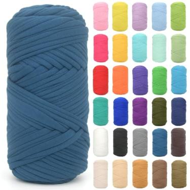 Imagem de Camiseta para crochê, camiseta azul jeans, tecido elástico grosso, fio de crochê para iniciantes, bolsa de tricô à mão, cesta/porta-copos / artesanato faça você mesmo/decoração de casa 200 g (azul