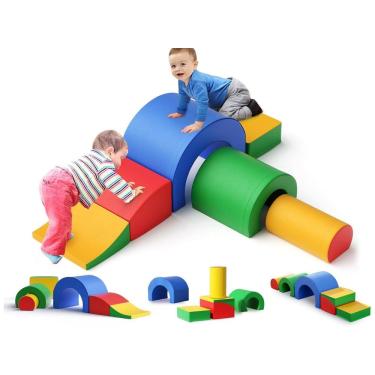 Imagem de Blocos de Espuma Lischwert para Bebês, Conjunto de 5 Peças com Bloco Dobrável e Túnel, Brinquedos de Escalada Coloridos para Crianças.
