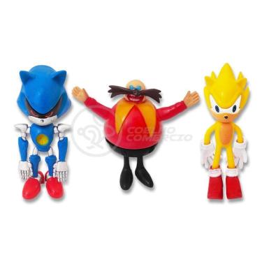 Imagem de Cartela Sonic The Hedgehog 3 Bonecos Dr Eggman Metal Sonic E Super Sonic Action Figure Miniatura