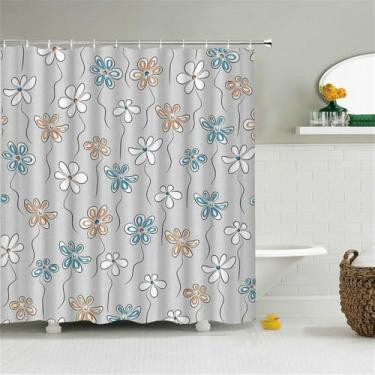 Imagem de Cortinas de chuveiro Flores Cortina de banheiro com ganchos Impressão à prova d'água 180x240cm Tecido de poliéster Tela de decoração de banheiro, 2432X, L210xA180cm