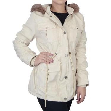 Imagem de Jaqueta Feminina Mosaico Parka Sarja Peluciada Bege - 660900-Feminino