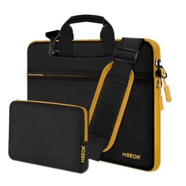 Imagem de Bolsa de ombro fina para laptop de 13 a 14 polegadas com capa pequena compatível com MacBook Pro de 14 polegadas, Mac Air/Pro de 13 polegadas, XPS 13/14 e mais, Preto-amarelo, 13"-14"