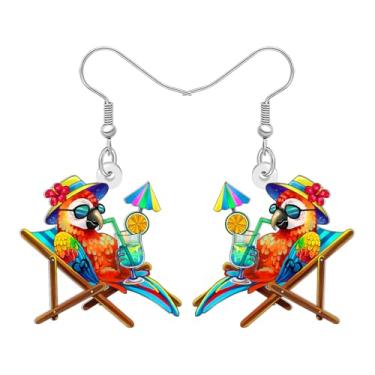 Imagem de DALANE Brincos de acrílico com flores tropicais do Havaí com papagaio, animais divertidos, pendurados, primavera, verão, joias de pássaros, presentes para mulheres, acessórios para amantes de pássaros