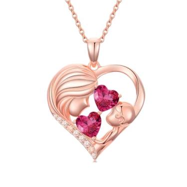 Imagem de Zoeniya Colar com pingente de coração banhado a ouro rosa para mãe e filha com 12 meses, presentes de dia das mães para mãe, pedra do mês de nascimento, joia de aniversário para mãe, esposa, namorada