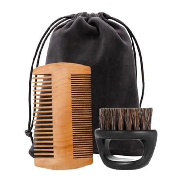 Imagem de KiBcsLic Conjunto de 2 peças para cuidados com barba e bigode masculino, portátil, presente para o dia dos pais, inclui bolsa, acessórios, pente de madeira, Alça Pp