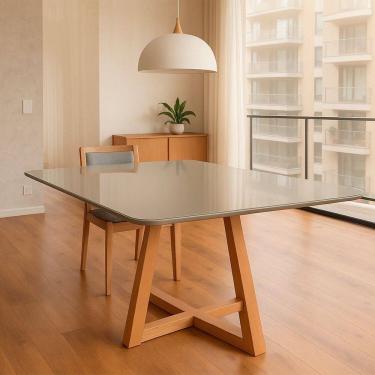 Imagem de Mesa de Jantar Tampo 90cm Retangular Base Quadrada Estrelar Off White