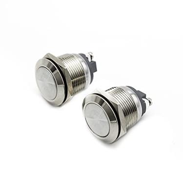 Imagem de EARUMZDQ (Pacote Com 2) Interruptor De Botão Pressão Momentâneo Metal Em Aço Inoxidável 19 Mm À Prova D'Água Parte Superior Plana 12 V 24 36 Cc 110 250 Ca 5 A 1 Terminal Parafuso Sem Contato Buzina