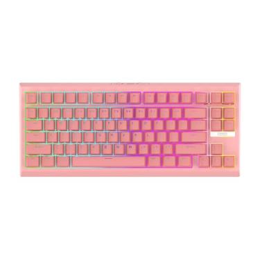 Imagem de EPOMAKER Teclado mecânico para jogos G84 80% RGB, teclado sem fio 2,4 GHz/Tipo-C/BT, programável QMK/VIA, troca a quente, NKRO, com teclas Shine Through PBT para jogadores (rosa, interruptor de jade