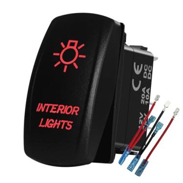 Imagem de BACAUTOPARTS Interruptor De Luz Interna Vermelha 12V 24V Com Fios Ligação, Liga/Desliga 5 Pinos Para Carro, Barco, Caminhão, Jeep, Can Am Commander, Atv, Utv, Substituição Painel