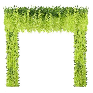 Imagem de U'Artlines 10 peças, guirlanda de glicínia artificial de seda, flores verdes falsas, guirlandas de videira para pendurar em casa, jardim, casamento, arco, festa, decoração interna e externa
