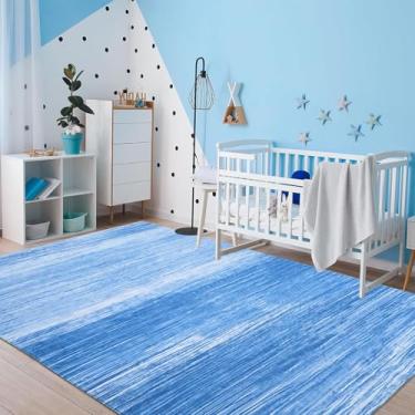 Imagem de USTIDE Tapete de área azul moderno, 1,2 m x 1,8 m, lavável, para quarto, sala de jantar, sala de estar, tapete confortável para quarto de crianças, sala de jogos