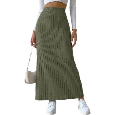 Imagem de Saia Longa Feminina Saias Midi Cintura Alta Stretch Malha Canelada Fenda Hem Midi Saia Lápis, Green, M
