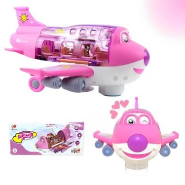 Imagem de Avião Musical Infantil Luz Gira Alegre Interativo Colorido - Alzza