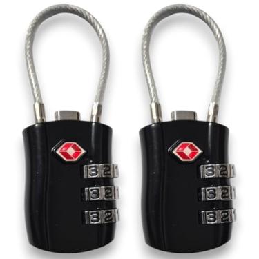 Imagem de Conjunto de 2 Cadeados de Segurança com Cabo de Aço, Senha de 3 Dígitos, Sem Chave, para Mala, Armário e Mochila (2, preto)