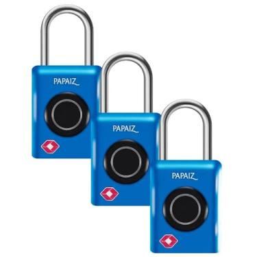 Imagem de Kit 3 Cadeados TSA Digital 35B Azuis com Biometria e Senha Numérica – Leitura Rápida e Alta Segurança para Viagens