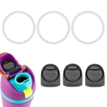 Imagem de 3 Anéis de Vedação de Garrafa e 3 Rolhas para Tampa Owala Freesip, Peças Vedação Garrafa Silicone Sem BPA para Owala Freesip 16/19/24/32/40oz (Preto)