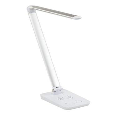 Imagem de Safco Products Lâmpada LED Vamp com gola articulada, base de carregamento sem fio integrada, porta USB, prata