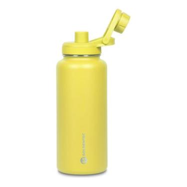 Imagem de Garrafa Térmica Aço Inox 1 Litro Com Bico Cor Amarelo Goldentec, Garra