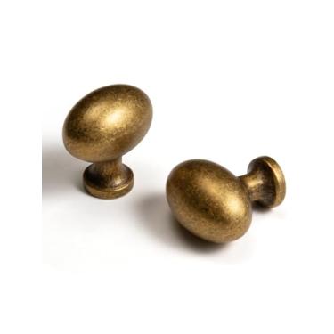 Imagem de BEILEIOU Puxadores ovais de latão antigo, liga de zinco para puxadores de gaveta para guarda-roupa de cômoda (10, latão antigo, puxador de ovo)