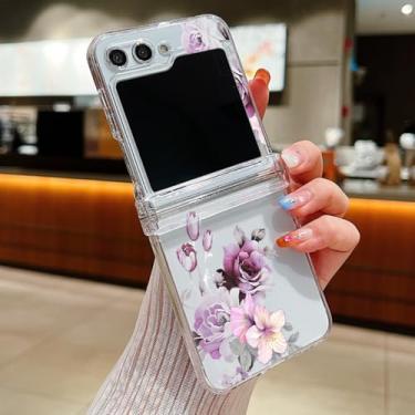 Imagem de Capa para Samsung Galaxy Z Flip6 com estampa floral, dobrável, transparente e rígida (para Samsung Galaxy Z Flip6/A744)