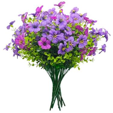 Imagem de Flores artificiais realistas de seda para decoração interna ao ar livre – 12 pacotes de flores artificiais resistentes a UV do lado de fora, plantas falsas para pendurar cesta, caixa de janela