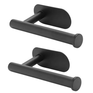 Imagem de Kit 2 Suporte Porta Papel Higiênico Banheiro Lavabo Suporte Aço Inox Auto Adesivo Colante 3m Preto Cromado Premium Luxo (Preto)