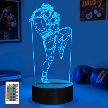 Imagem de OkiyiD Presentes de Muay Thai para homens, lâmpada de ilusão de luz noturna Muay Thai 3D com controle remoto de 16 cores, presente de arte marcial para crianças, meninos, homens, aniversário
