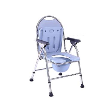 Imagem de Cadeira de banheiro dobrável, dobrável, portátil, altura ajustável/antiderrapante, cadeira de chuveiro com encosto de braço e balde de vaso sanitário, cadeira alternativa de banheiro para idosos