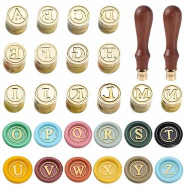 Imagem de Kit de carimbos de lacre de cera mini letra A-Z – 26 peças de carimbos de cera de lacre inicial, carimbo de monograma de latão de 12 mm para envelopes, convites ou presentes de dia dos namorados