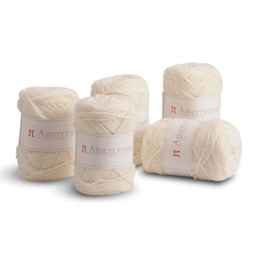 Imagem de Conjunto de 5 novelos Hamanaka Amerry, peso médio, 70% lã merino da Nova Zelândia, 30% mistura acrílica, fio macio e fácil de tricotar para tricô e crochê, feito no Japão (Col. 20)