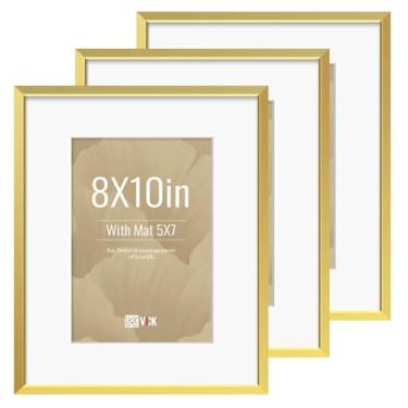 Imagem de VCK Moldura de alumínio dourada 20 x 25 cm, pacote com 3 - vidro transparente, exibe fotos 12 x 17 cm com tapete ou 20 x 25 cm sem tapete, mesa ou pendurar na parede, decoração de casa para sala de