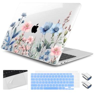 Imagem de Yebiseven Capa para MacBook Air de 13 polegadas M1 2021 2020 2019 2018 modelo A2337/A2179/A1932, capa rígida para laptop com capa de teclado e protetor de trackpad e 2 adaptadores OTG, Meadow