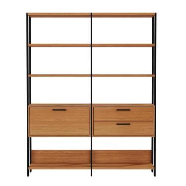 Imagem de Estante para Livros 2 Gavetas 1 Porta Industrial Freijó/Preto - Dalla 