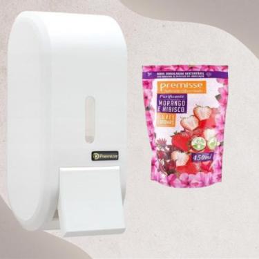 Imagem de Saboneteira Premisse Branca + Sabonete 450 Ml, Morango e Hibisco