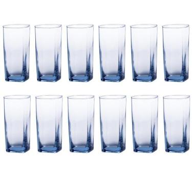 Imagem de Copo Vidro 320ml Quadrado BALI Kit com 12 Azul Luxo - Casa Linda