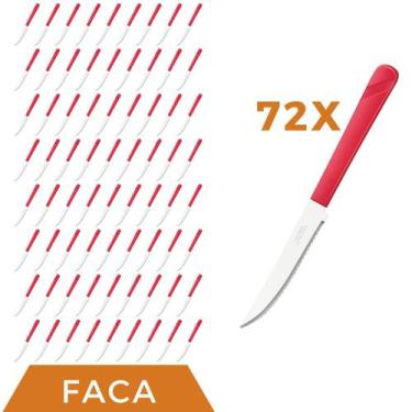 Imagem de Kit 72 Peças Facas Aço Inox Plástico Vermelho Luna Almoço - Taumer, Lu