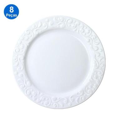Imagem de Jogo 8 Pratos Rasos Jantar Tassel Relevo Porcelana Germer 8 Pessoas - 