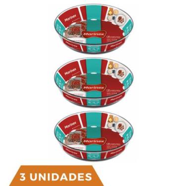 Imagem de 3 Assadeiras Vidro Redonda2,4L Assados Doces Tortas Marinex - NADIR FI