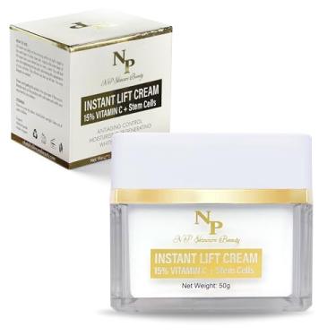 Imagem de NP Skincare Creme Instant Lift com vitamina C, argireline e células-tronco à base de plantas para hidratação e rejuvenescimento da pele – Reduz visivelmente rugas, inchaço e olheiras, 50 gramas