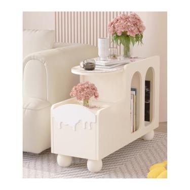 Imagem de Mesa lateral de sofá, estilo creme francês, sofá, aparador, sala de estar, armário de armazenamento, aparador de ardósia, mesa de centro de madeira maciça, mesa lateral criativa, armário lateral