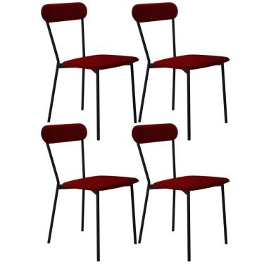 Imagem de Kit 04 Cadeiras Estofada Para Sala De Jantar Liora Preto C01 Veludo Vermelho Vinho - Lyam Decor