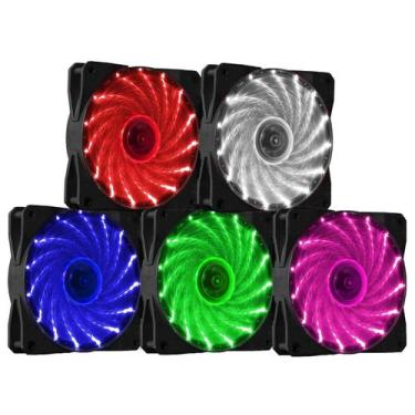 Imagem de Kit 2 Cooler Fan 120mm 12cm 15 Leds Vermelho Azul Verde Branco Rosa - 