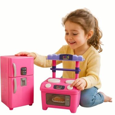Imagem de Brinquedo Infantil 2 em 1 Freezer e Fogão, Kit Cozinha de Brinquedo