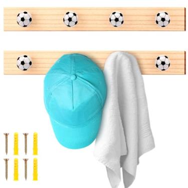 Imagem de Leinuosen 2 ganchos de casaco de futebol para jogos de bola de madeira, suporte de chapéu, vintage, tema esportivo, decoração de parede, para toalhas, bolsas, chapéus, chaves, casacos