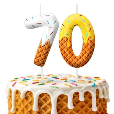 Imagem de Velas de aniversário de sorvete, decoração de topo de bolo de 6 cm, número 70 velas, decorações de aniversário, decorações de bolo de festa de aniversário, suprimentos de festa