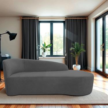 Imagem de Recamier Curvo Orgânico 160cm 2 Lugares Lado Direito para Sala Estar em Linho Paris Cinza Escuro